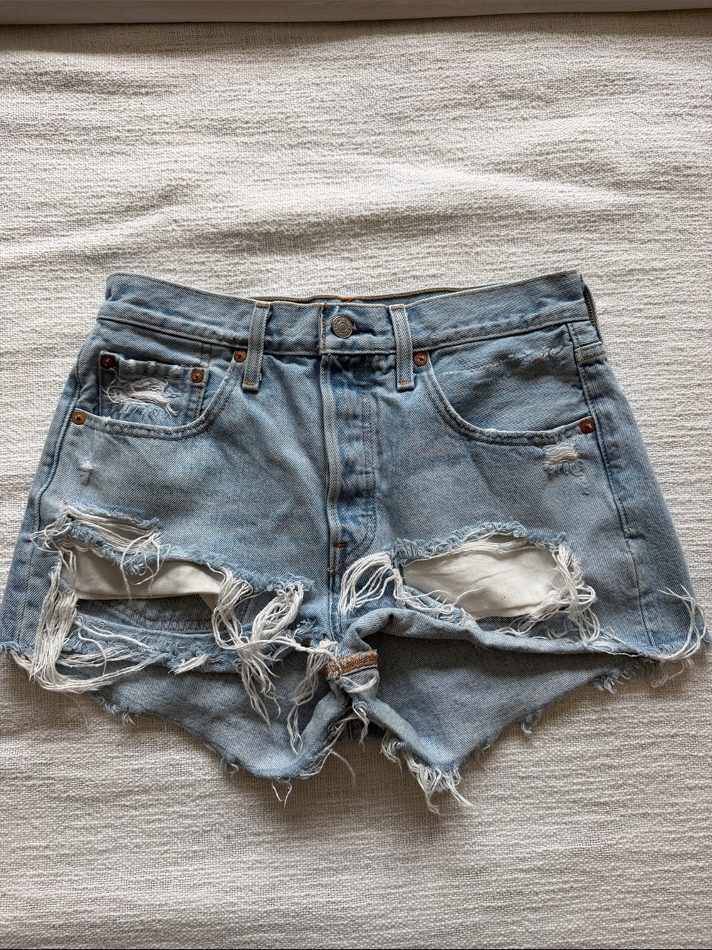 Levi’s 501s Light Wash Distressed High-Rise Denim Shorts